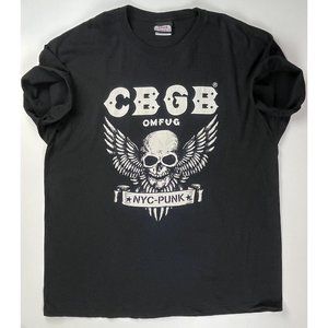 Vtg CBGB Bar Shirt XL Black OMFUG Skull NYC Punk Rock Tee Logo Imprint On Back